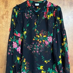 CAbi Sheer floral print button up blouse